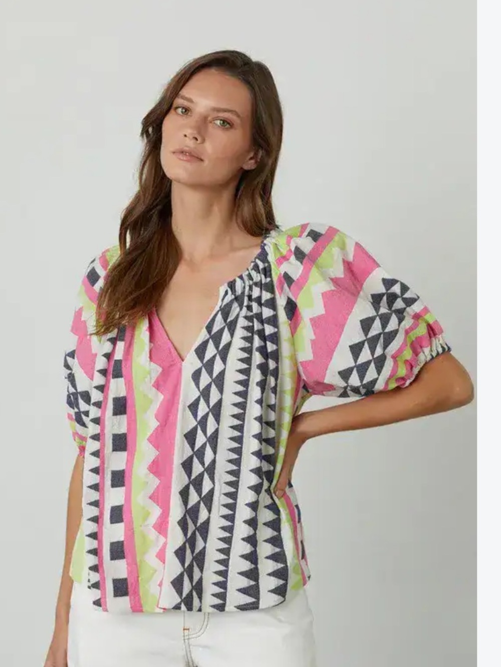 Velvet by Graham & Spencer Marie Neon Jacquard Boho Top woman’s size Xs